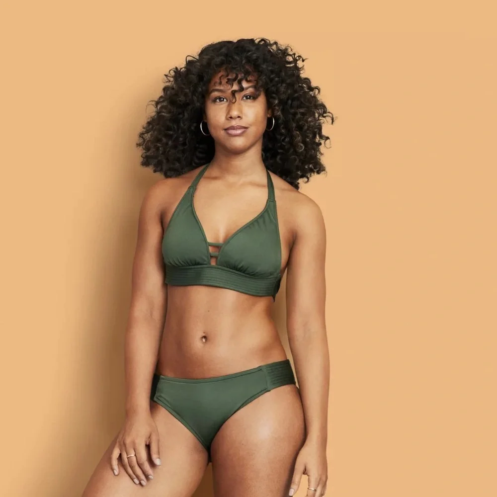 Olive Green Halter Bikini top by Kona Sol size medium womens